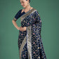 Monjolika Fashion Dark Blue Zari Woven Banarasi Classic Satin Silk Saree | Swadesiicart