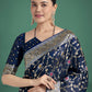 Monjolika Fashion Dark Blue Zari Woven Banarasi Classic Satin Silk Saree | Swadesiicart