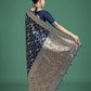 Monjolika Fashion Dark Blue Zari Woven Banarasi Classic Satin Silk Saree | Swadesiicart