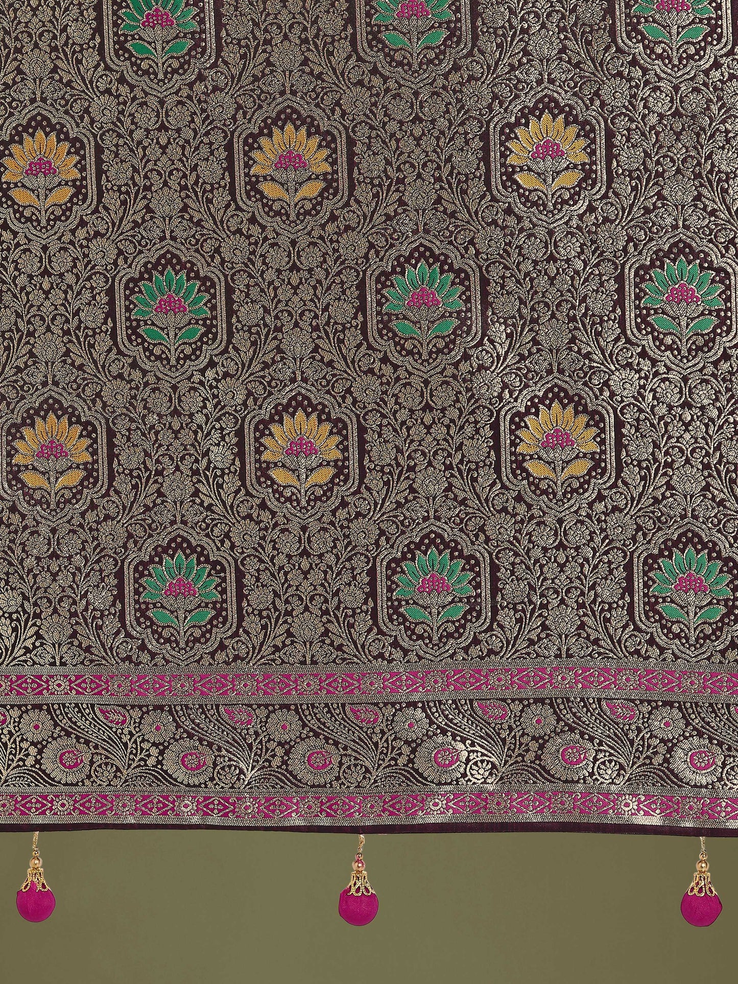 Monjolika Fashion Wine Zari Woven Banarasi Classic Satin Silk Saree | Swadesiicart