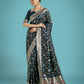 Monjolika Fashion Dark Teal Zari Woven Banarasi Classic Satin Silk Saree | Swadesiicart