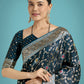 Monjolika Fashion Dark Teal Zari Woven Banarasi Classic Satin Silk Saree | Swadesiicart