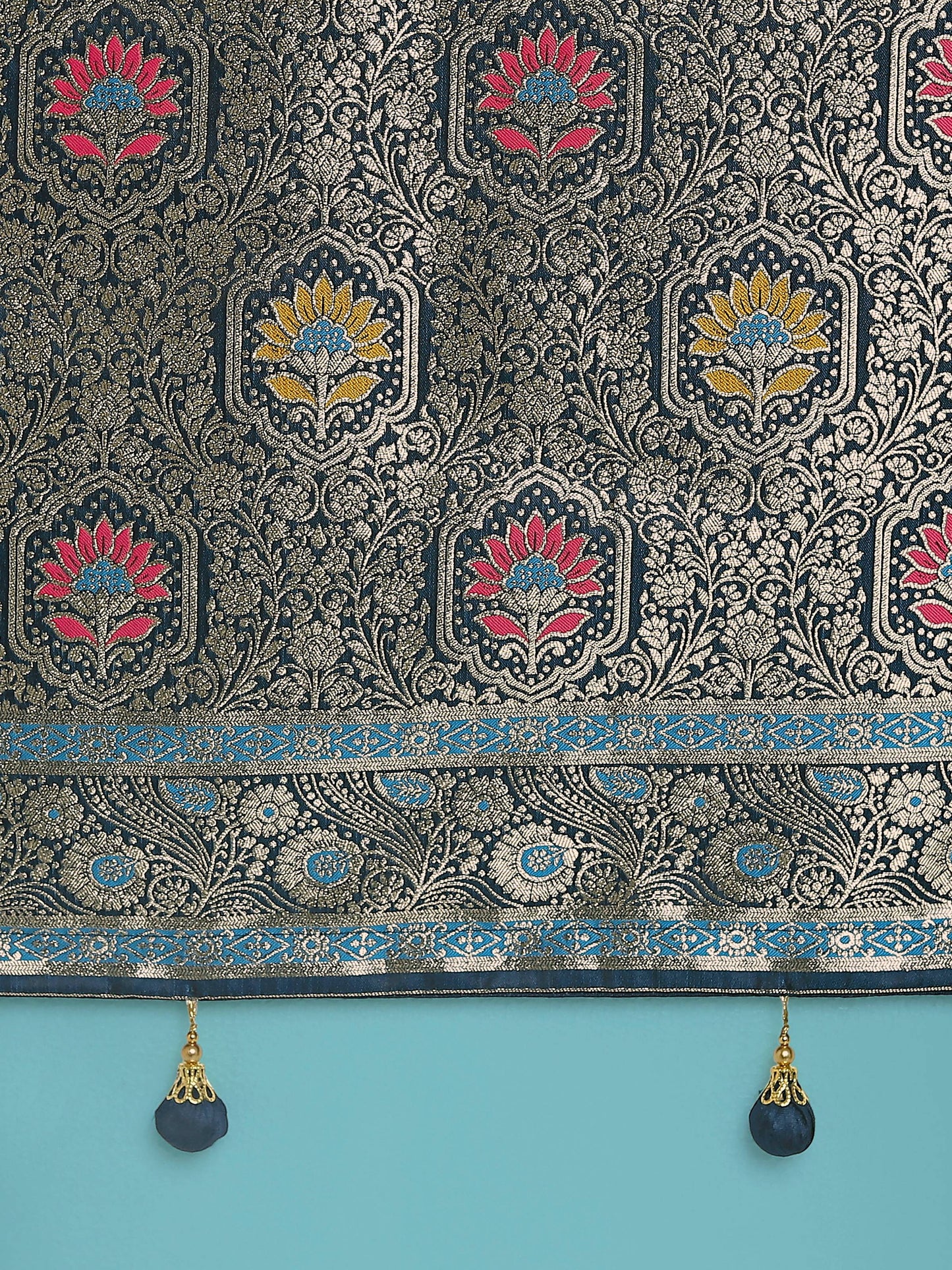 Monjolika Fashion Dark Teal Zari Woven Banarasi Classic Satin Silk Saree | Swadesiicart