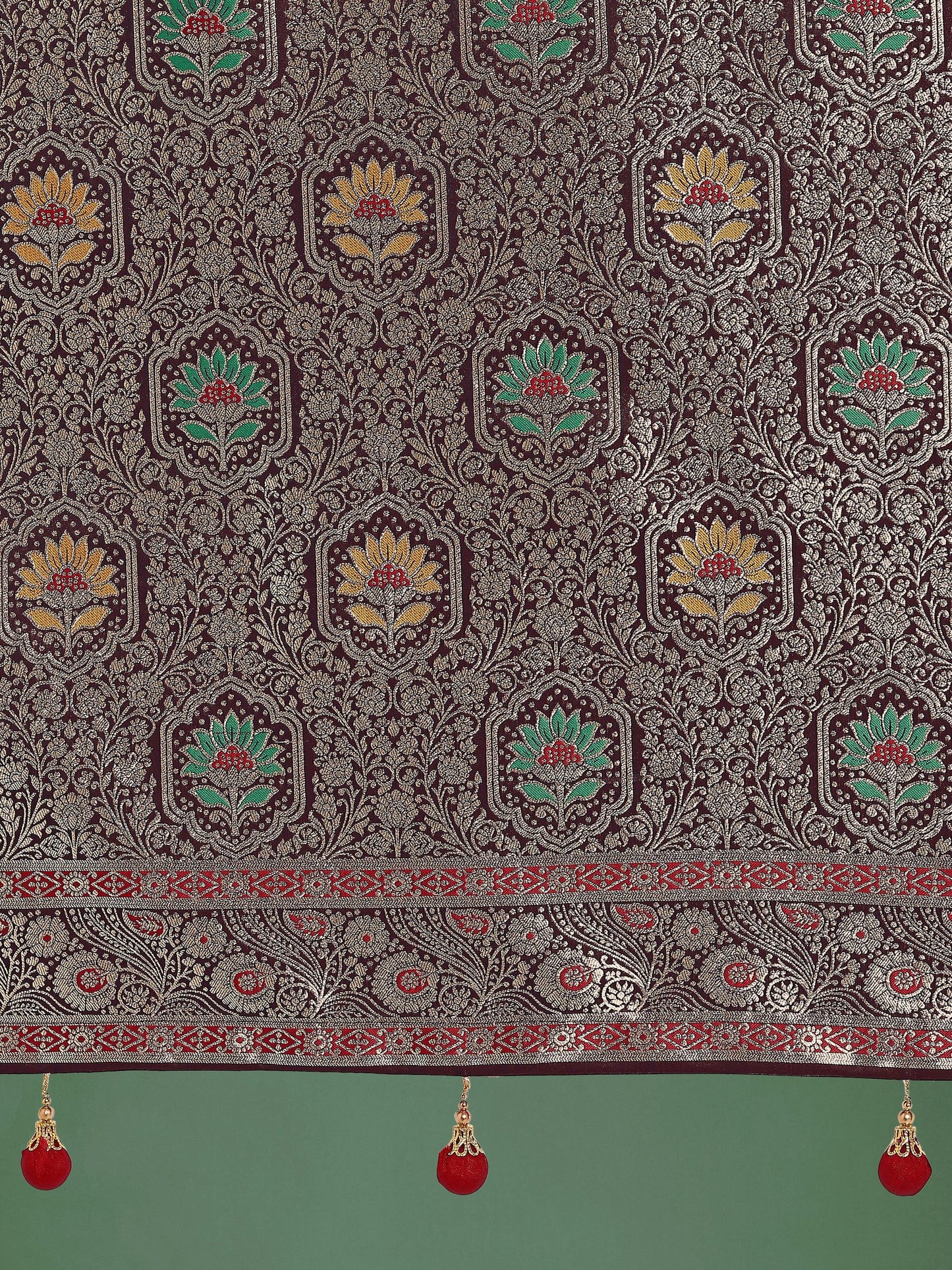Monjolika Fashion Maroon Zari Woven Banarasi Classic Satin Silk Saree | Swadesiicart