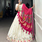 Lorenvalley Off White Khadi cotton Sequins And Thread Embroidery Work Lehenga Choli | Swadesiicart