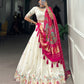 Lorenvalley Off White Khadi cotton Sequins And Thread Embroidery Work Lehenga Choli | Swadesiicart