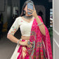 Lorenvalley Off White Khadi cotton Sequins And Thread Embroidery Work Lehenga Choli | Swadesiicart