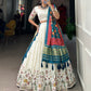 Lorenvalley Off White Khadi cotton Sequins And Thread Embroidery Work Lehenga Choli | Swadesiicart