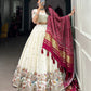 Lorenvalley Off White Khadi cotton Sequins And Thread Embroidery Work Lehenga Choli | Swadesiicart