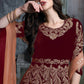 Anaita Maroon Embroidered Velvet Patiala Suit