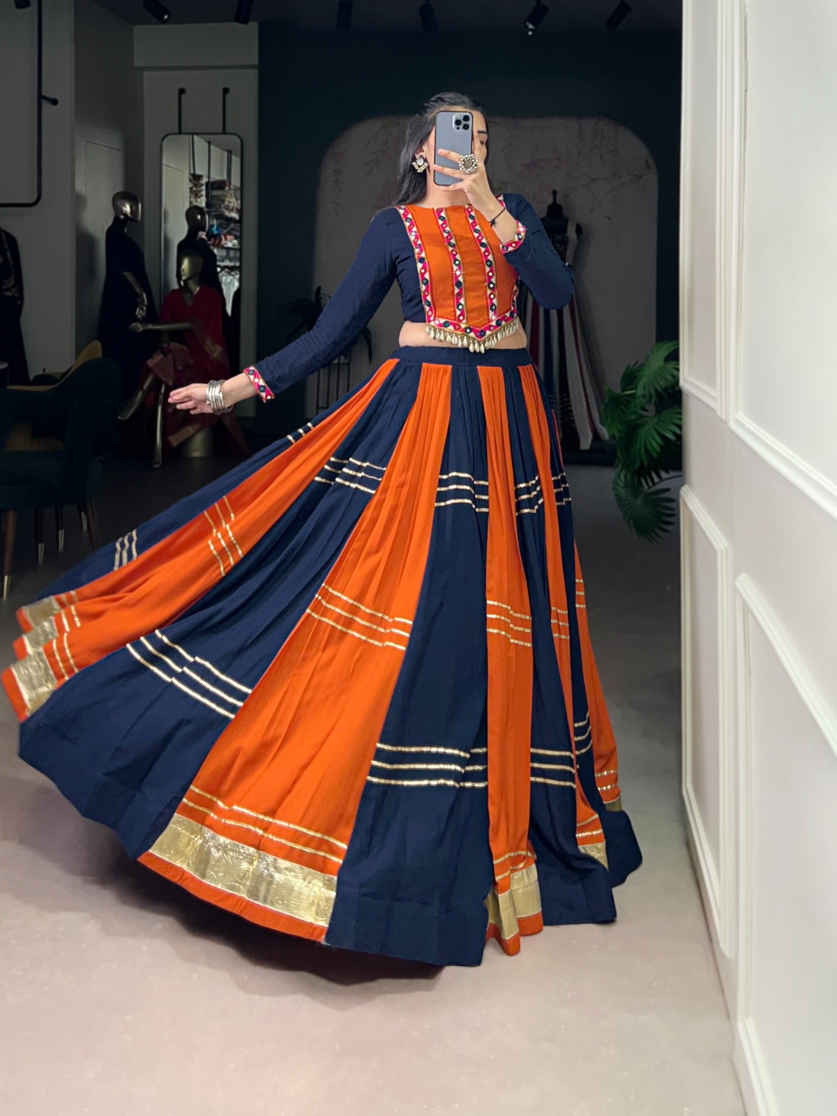 Lorenvalley Fashion Multicolor Pure Rayon Embossed Design With Gotta Patti Lace Touch Up Lehenga Choli | Swadesiicart