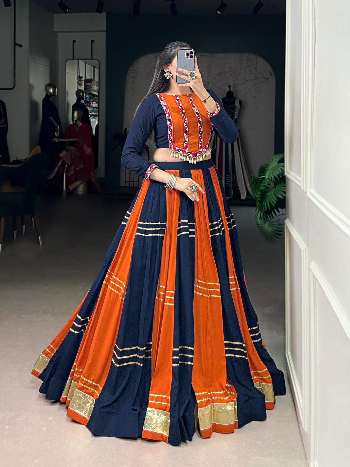 Lorenvalley Fashion Multicolor Pure Rayon Embossed Design With Gotta Patti Lace Touch Up Lehenga Choli | Swadesiicart