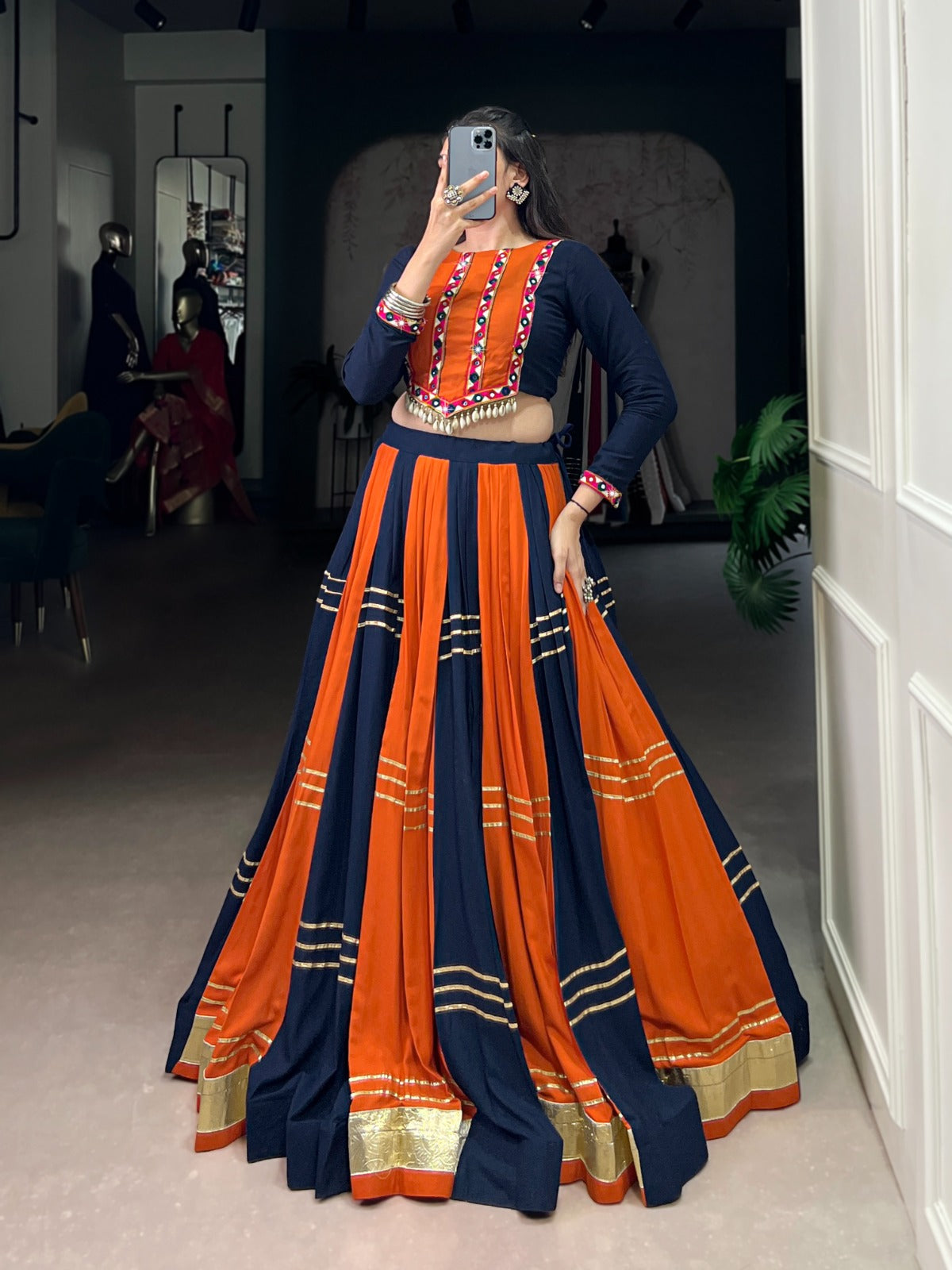 Lorenvalley Fashion Multicolor Pure Rayon Embossed Design With Gotta Patti Lace Touch Up Lehenga Choli | Swadesiicart
