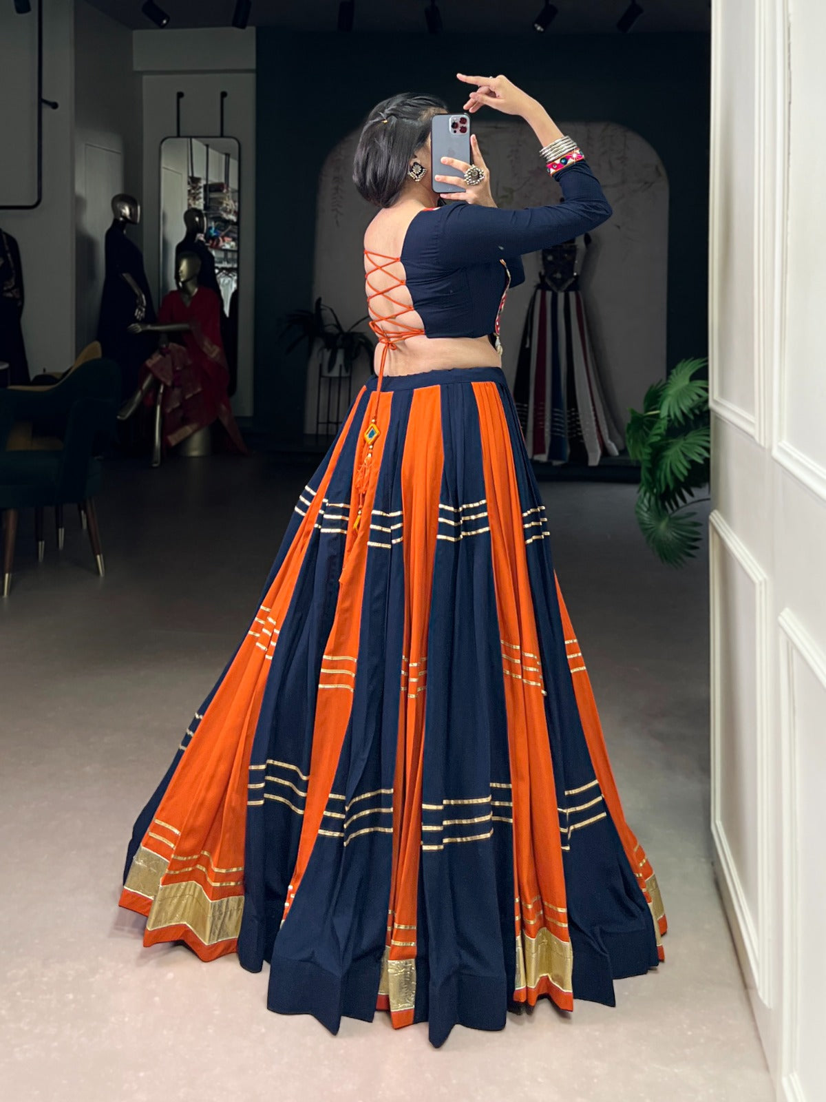 Lorenvalley Fashion Multicolor Pure Rayon Embossed Design With Gotta Patti Lace Touch Up Lehenga Choli | Swadesiicart