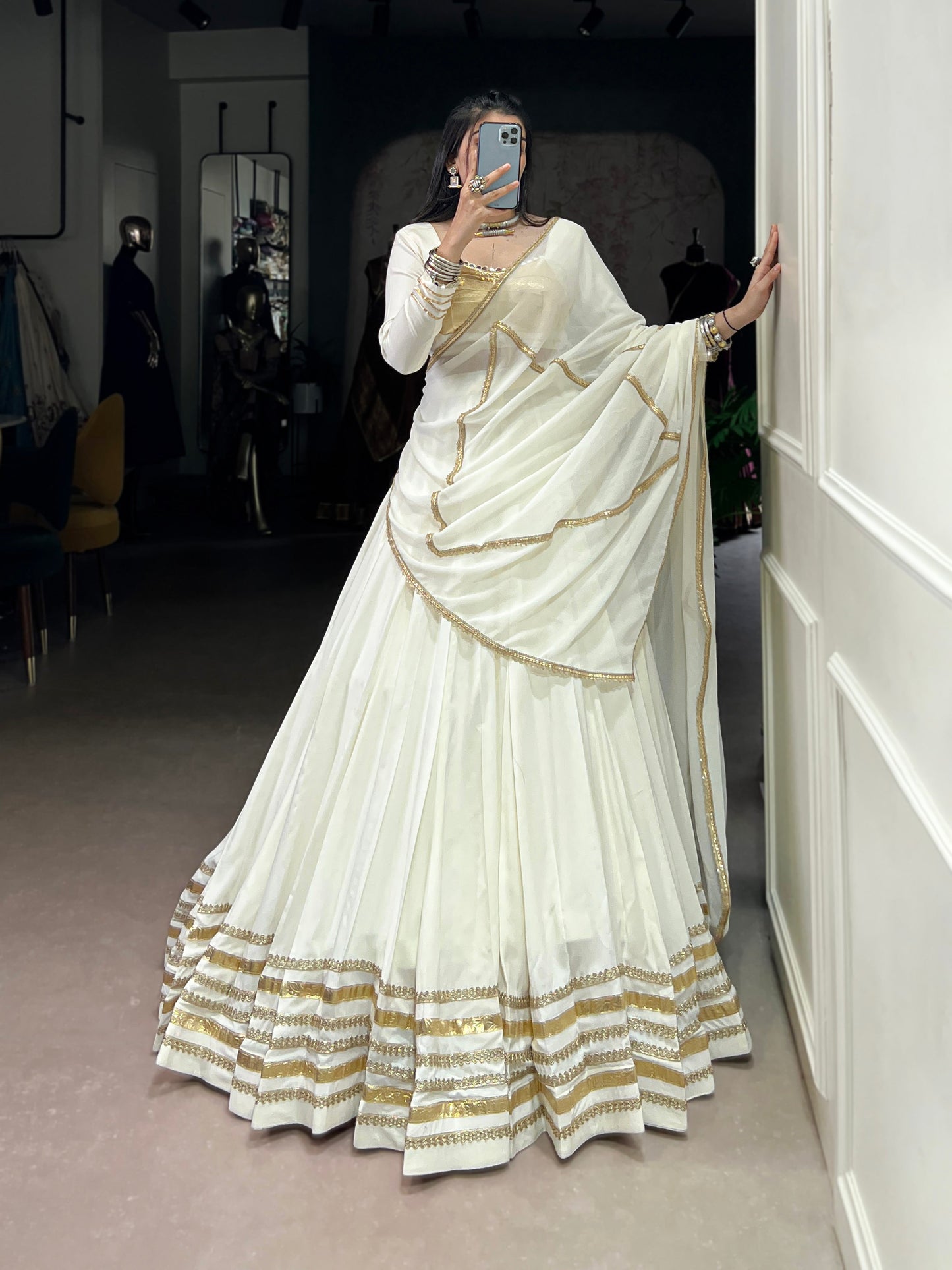 Lorenvalley Fashion White Pure Rayon Lace Touch Up Lehenga Choli with Dupatta - Swadesiicart