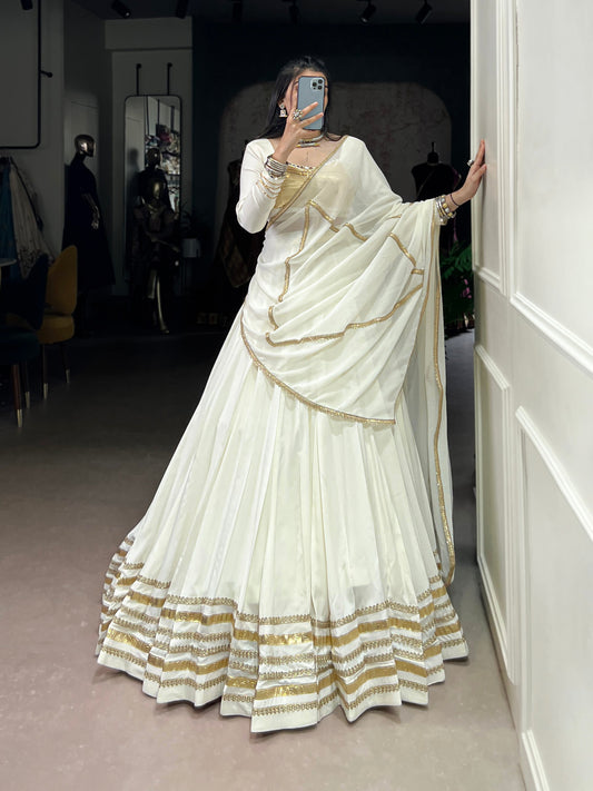 Lorenvalley Fashion White Pure Rayon Lace Touch Up Lehenga Choli with Dupatta - Swadesiicart