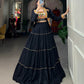 Lorenvalley Fashion Black Pure Rayon Plain With Gota Patti Touch Up Lehenga Choli with Koti | Swadesiicart