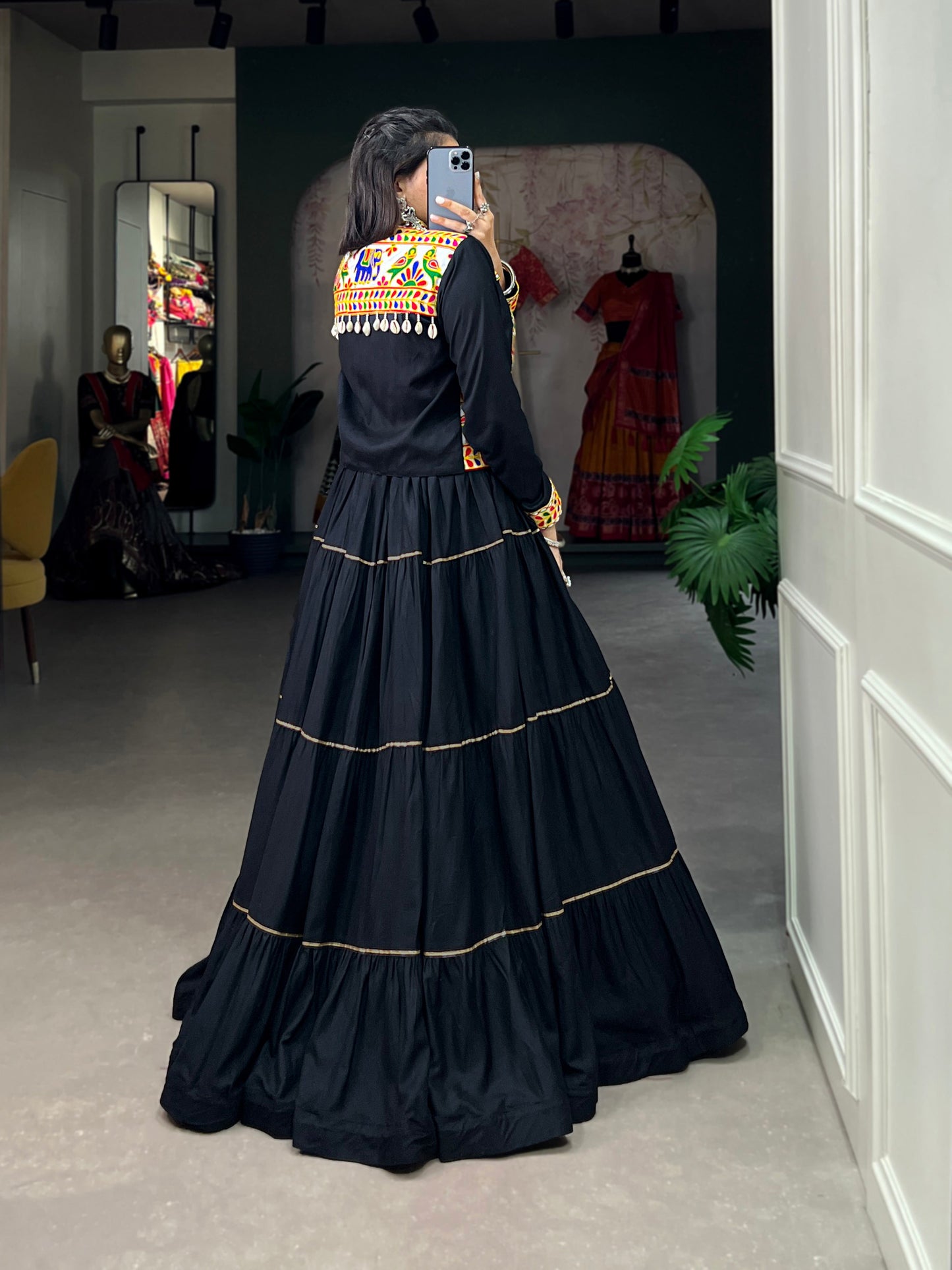 Lorenvalley Fashion Black Pure Rayon Plain With Gota Patti Touch Up Lehenga Choli with Koti | Swadesiicart