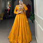 Lorenvalley Fashion Mustard Pure Rayon Plain With Gota Patti Touch Up Lehenga Choli with Koti | Swadesiicart