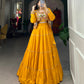 Lorenvalley Fashion Mustard Pure Rayon Plain With Gota Patti Touch Up Lehenga Choli with Koti | Swadesiicart
