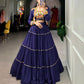 Lorenvalley Fashion Navyblue Pure Rayon Plain With Gota Patti Touch Up Lehenga Choli with Koti | Swadesiicart