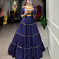 Lorenvalley Fashion Navyblue Pure Rayon Plain With Gota Patti Touch Up Lehenga Choli with Koti | Swadesiicart
