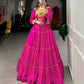 Lorenvalley Fashion Pink Pure Rayon Plain With Gota Patti Touch Up Lehenga Choli with Koti | Swadesiicart