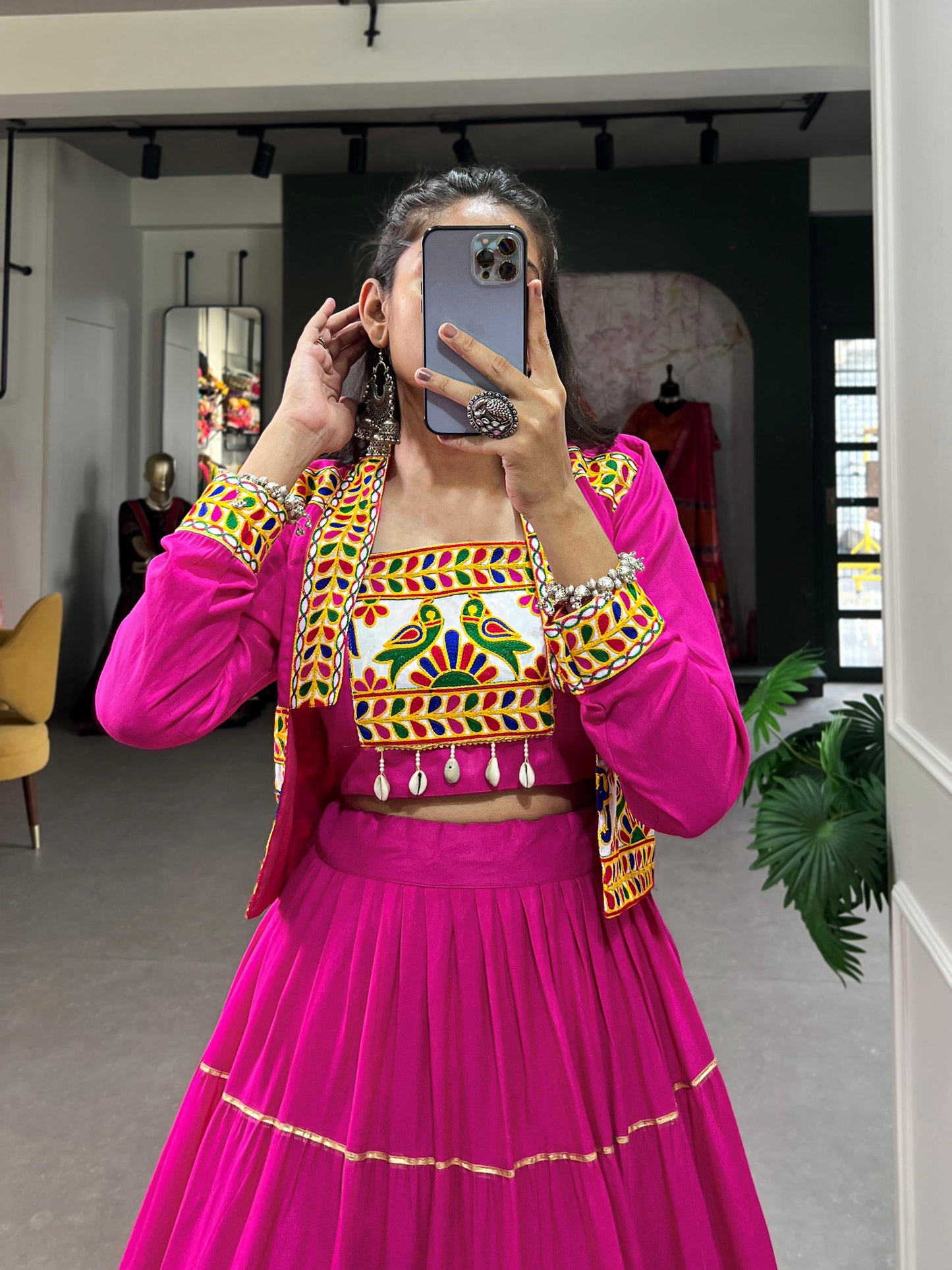 Lorenvalley Fashion Pink Pure Rayon Plain With Gota Patti Touch Up Lehenga Choli with Koti | Swadesiicart