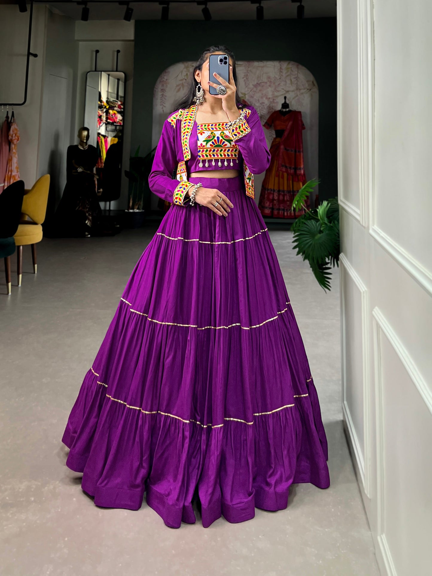 Lorenvalley Fashion Purple Pure Rayon Plain With Gota Patti Touch Up Lehenga Choli with Koti | Swadesiicart