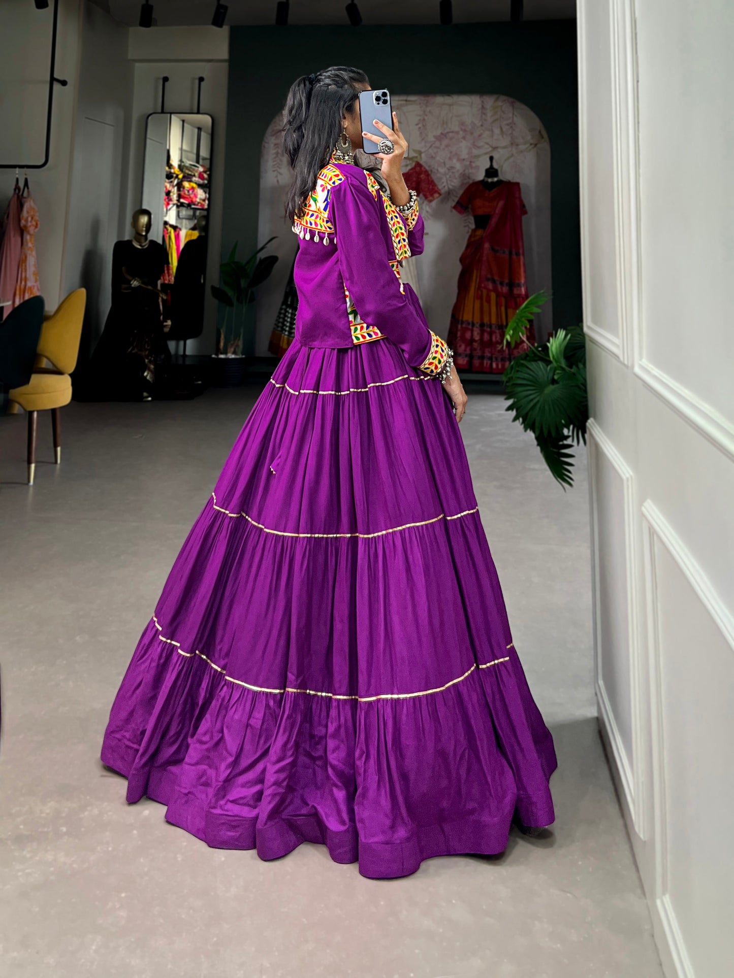 Lorenvalley Fashion Purple Pure Rayon Plain With Gota Patti Touch Up Lehenga Choli with Koti | Swadesiicart
