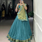 Lorenvalley Teal Pure Rayon Zari Weaving Work With Lace Border Lehenga Choli with Dupatta | Swadesiicart