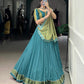 Lorenvalley Teal Pure Rayon Zari Weaving Work With Lace Border Lehenga Choli with Dupatta | Swadesiicart