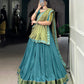 Lorenvalley Teal Pure Rayon Zari Weaving Work With Lace Border Lehenga Choli with Dupatta | Swadesiicart