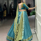 Lorenvalley Teal Pure Rayon Zari Weaving Work With Lace Border Lehenga Choli with Dupatta | Swadesiicart