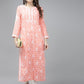 ADA Women Peach-Coloured & White Ethnic Motifs Chikankari Cotton Handloom Kurta | Swadesiicart
