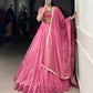 Lorenvalley Pink Pure Chanderi Plain Lehenga Choli Cowrie (Kodi) Lace Touch Up with Dupatta | Swadesiicart