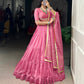 Lorenvalley Pink Pure Chanderi Plain Lehenga Choli Cowrie (Kodi) Lace Touch Up with Dupatta | Swadesiicart