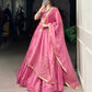 Lorenvalley Pink Pure Chanderi Plain Lehenga Choli Cowrie (Kodi) Lace Touch Up with Dupatta | Swadesiicart