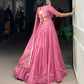 Lorenvalley Pink Pure Chanderi Plain Lehenga Choli Cowrie (Kodi) Lace Touch Up with Dupatta | Swadesiicart