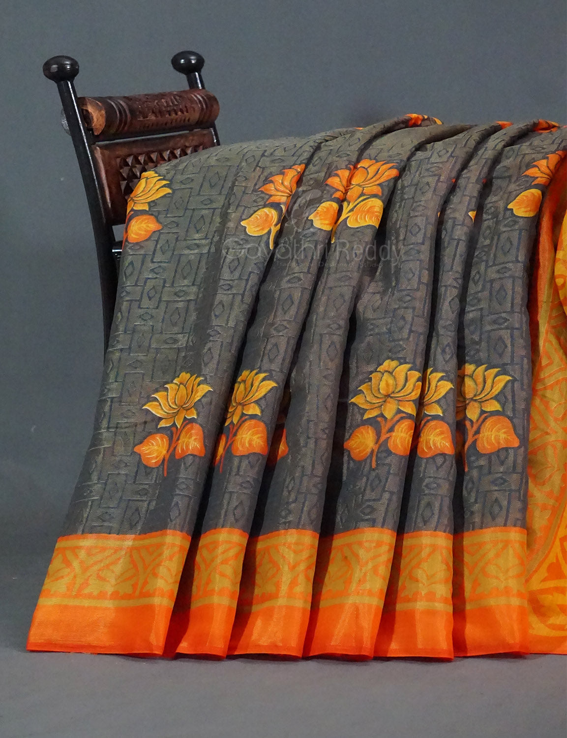 Grey Colour With Orange Blouse Cotton Brasso Saree By Gayathri Reddy Designer Studio | Swadesiicart