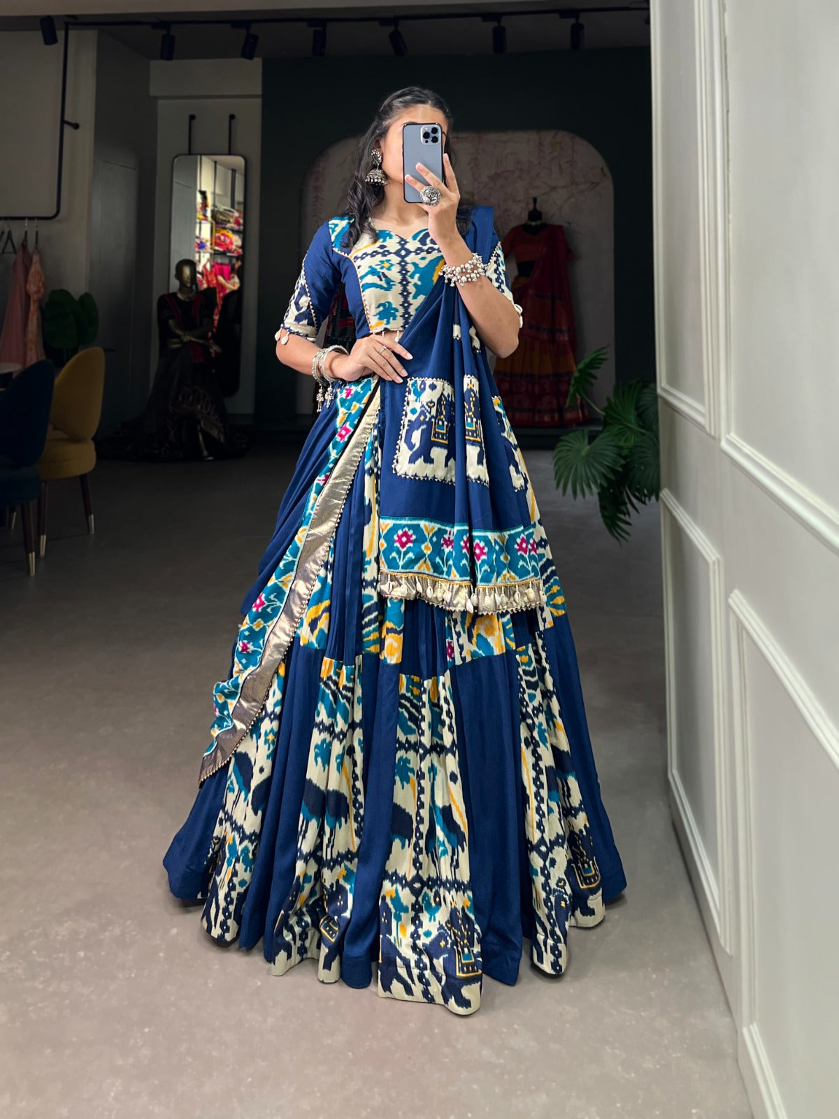 Lorenvalley Fashion Blue Rayon With Printed Silk Lehenga Choli with Dupatta | Swadesiicart