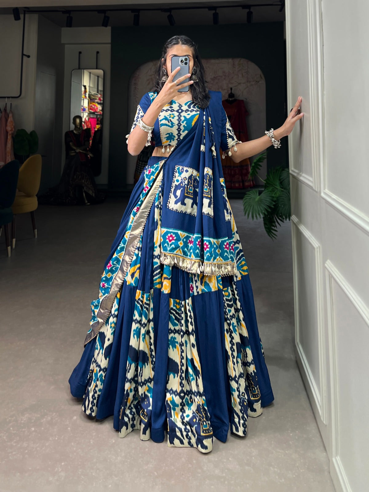 Lorenvalley Fashion Blue Rayon With Printed Silk Lehenga Choli with Dupatta | Swadesiicart