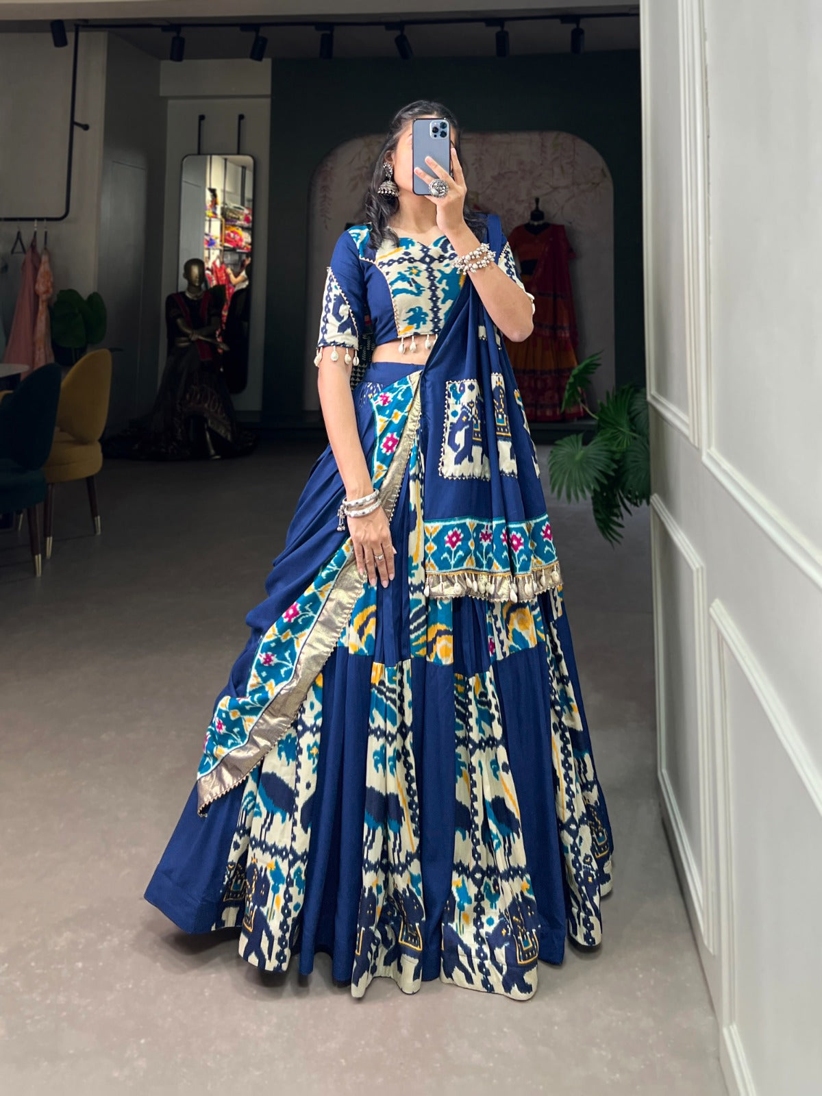 Lorenvalley Fashion Blue Rayon With Printed Silk Lehenga Choli with Dupatta | Swadesiicart