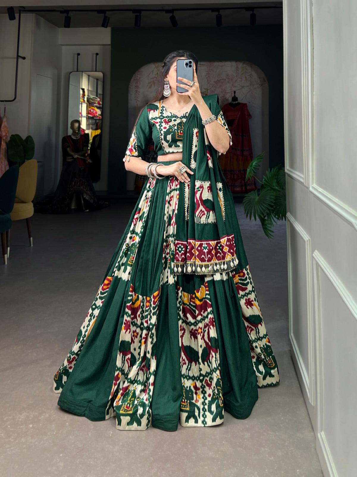 Lorenvalley Fashion Green Rayon With Printed Silk Lehenga Choli with Dupatta | Swadesiicart