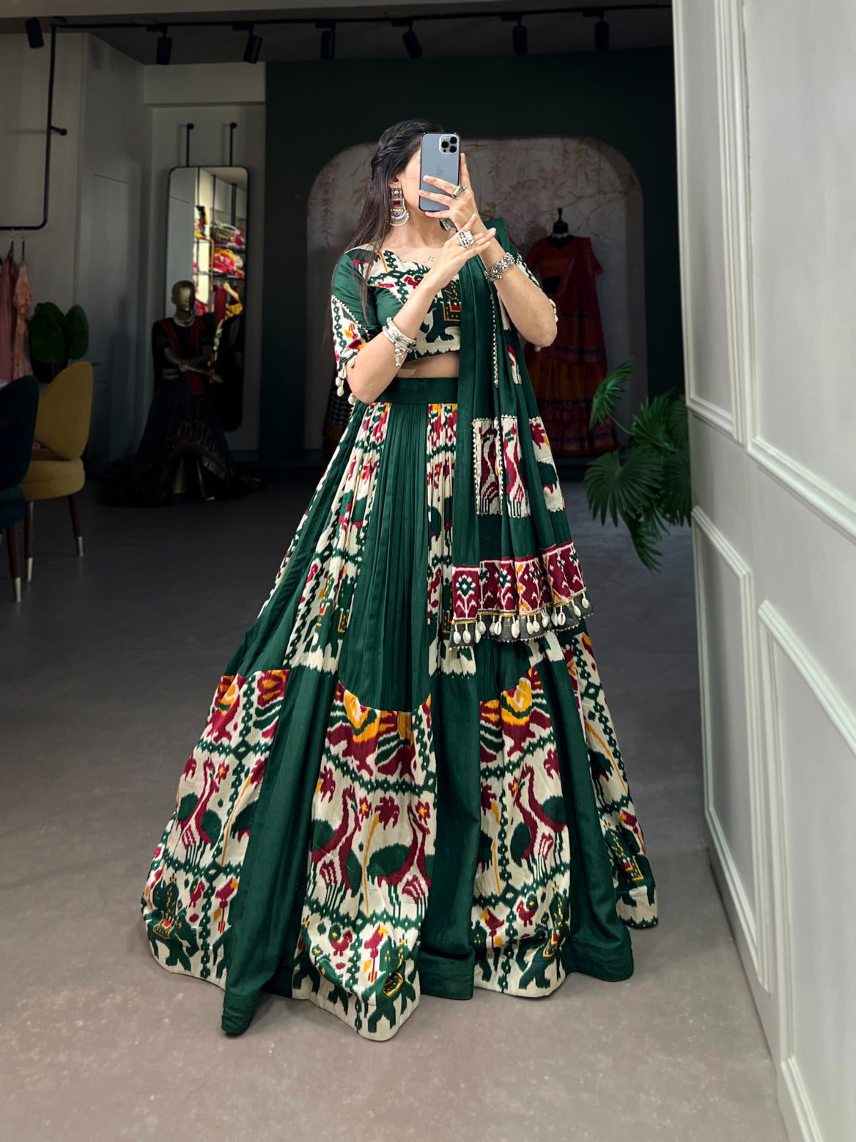 Lorenvalley Fashion Green Rayon With Printed Silk Lehenga Choli with Dupatta | Swadesiicart
