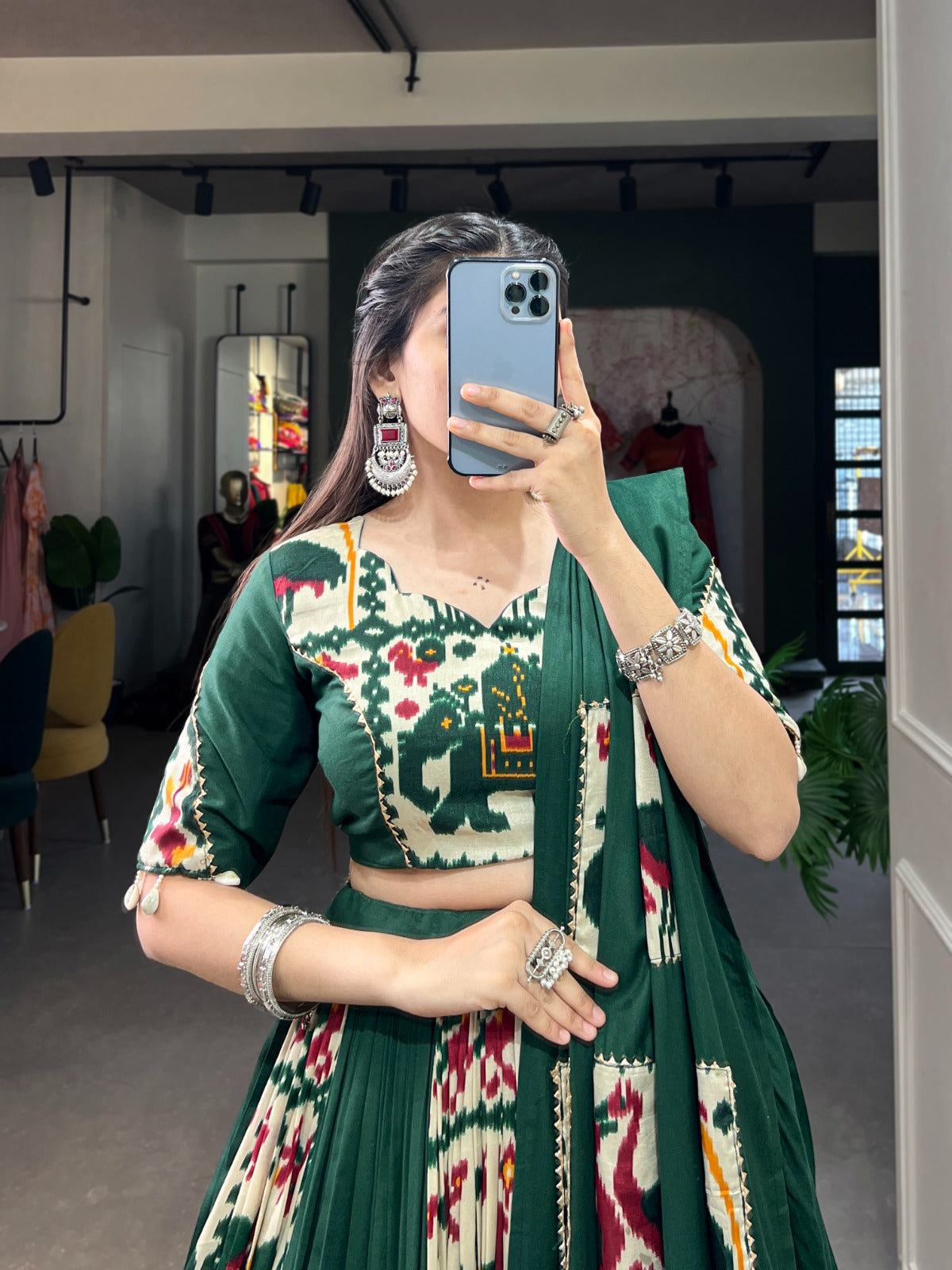 Lorenvalley Fashion Green Rayon With Printed Silk Lehenga Choli with Dupatta | Swadesiicart