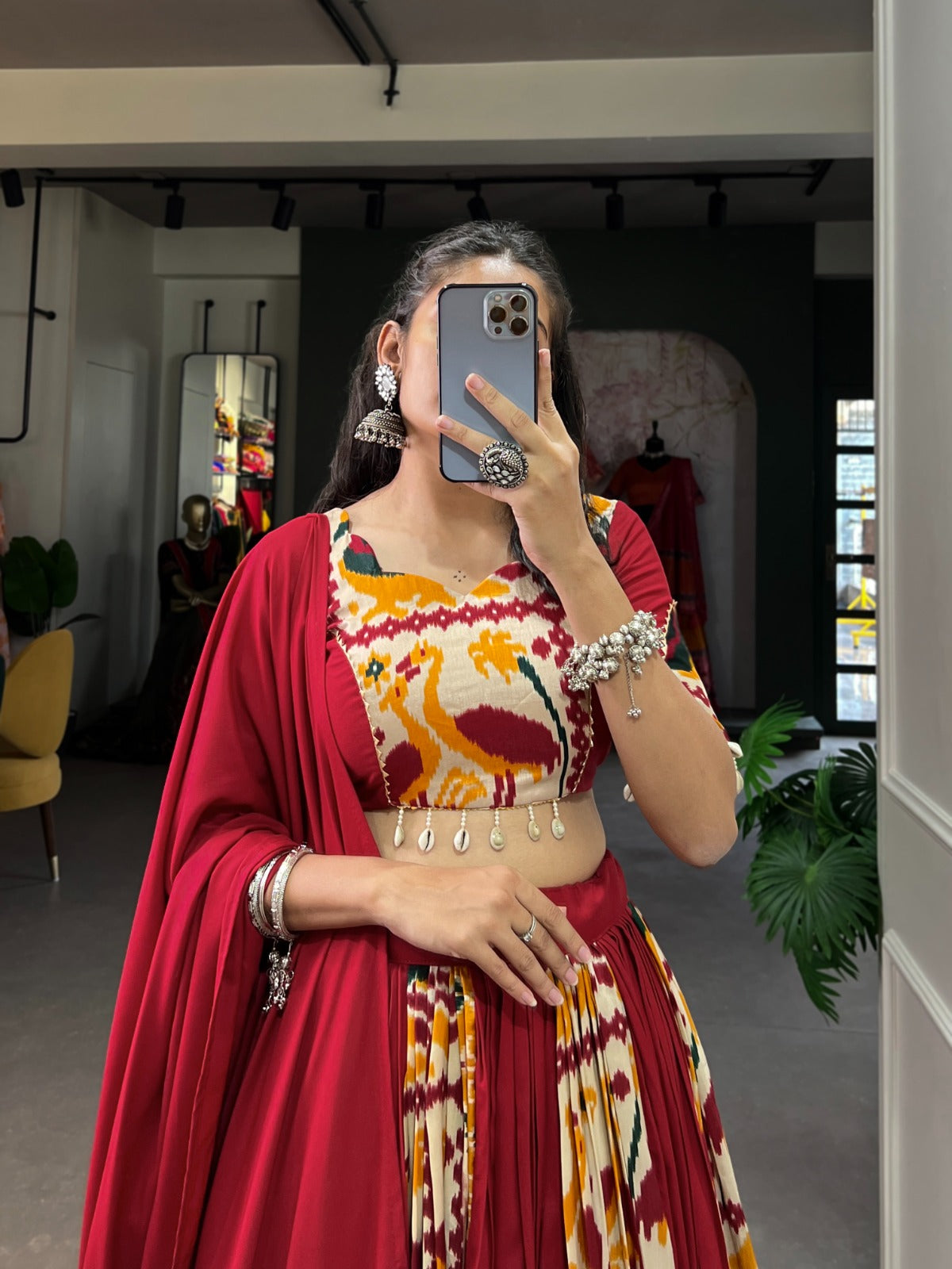 Lorenvalley Fashion Maroon Rayon With Printed Silk Lehenga Choli with Dupatta | Swadesiicart