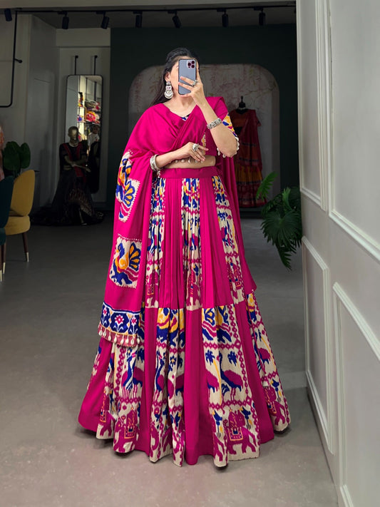 Lorenvalley Fashion Pink Rayon With Printed Silk Lehenga Choli with Dupatta | Swadesiicart
