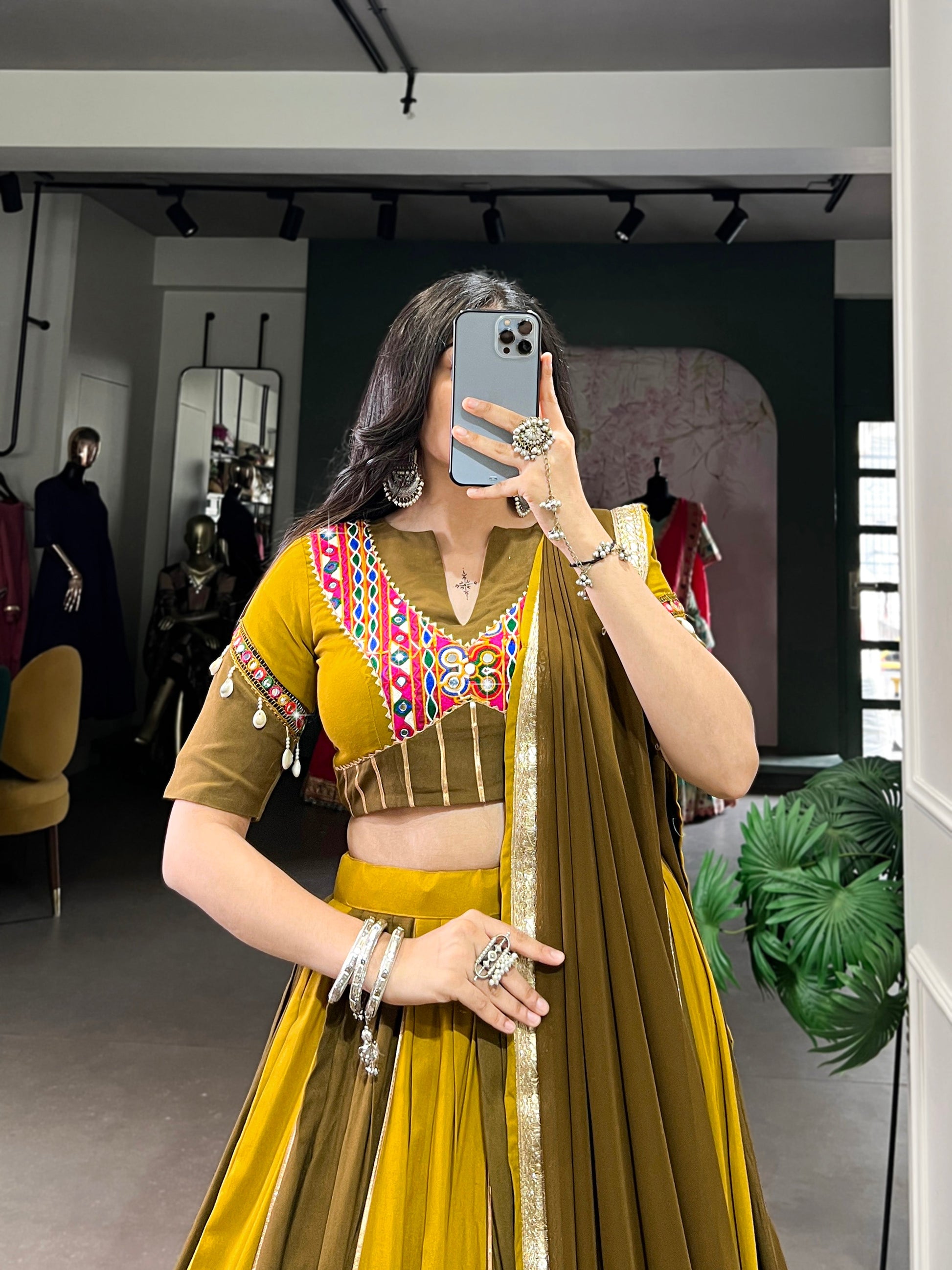 Lorenvalley Mustard Pure Rayon Sequins Lace With Gota Patti Lace Touch Up Lehenga Choli with Dupatta | Swadesiicart