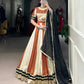 Lorenvalley Cream Chinon Sequins Lace Touch Up Lehenga Choli with Dupatta | Swadesiicart
